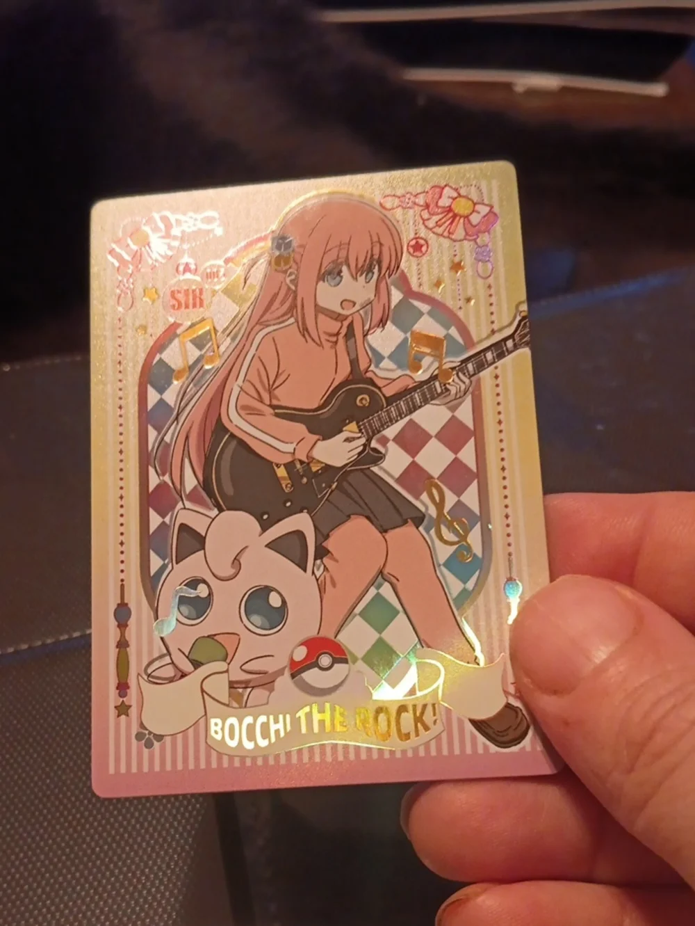 Pokemon Bocchi the Rock! Pink and Black Holographic Trading Card